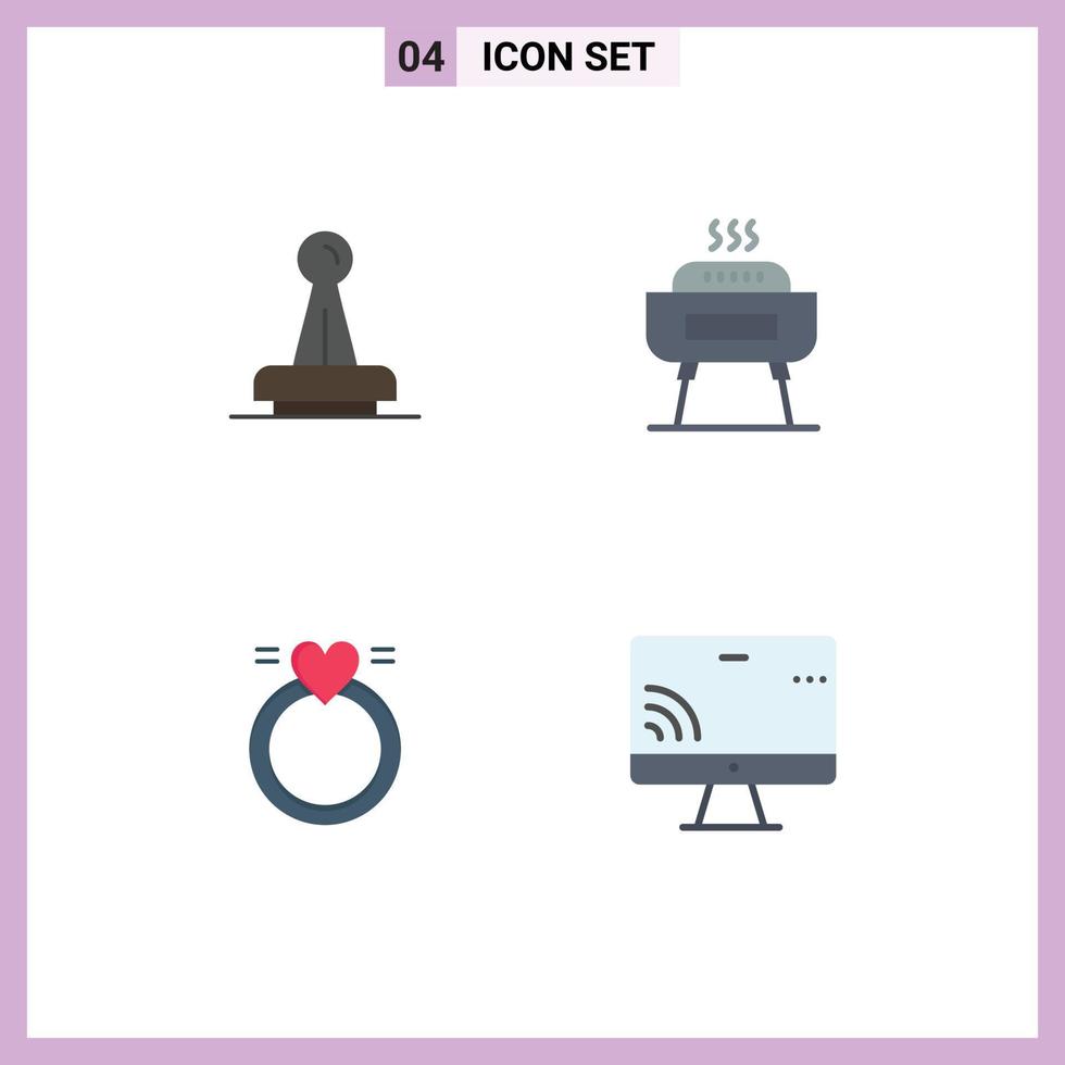 Pictogram Set of 4 Simple Flat Icons of stamp festivity legal seal ring Editable Vector Design Elements