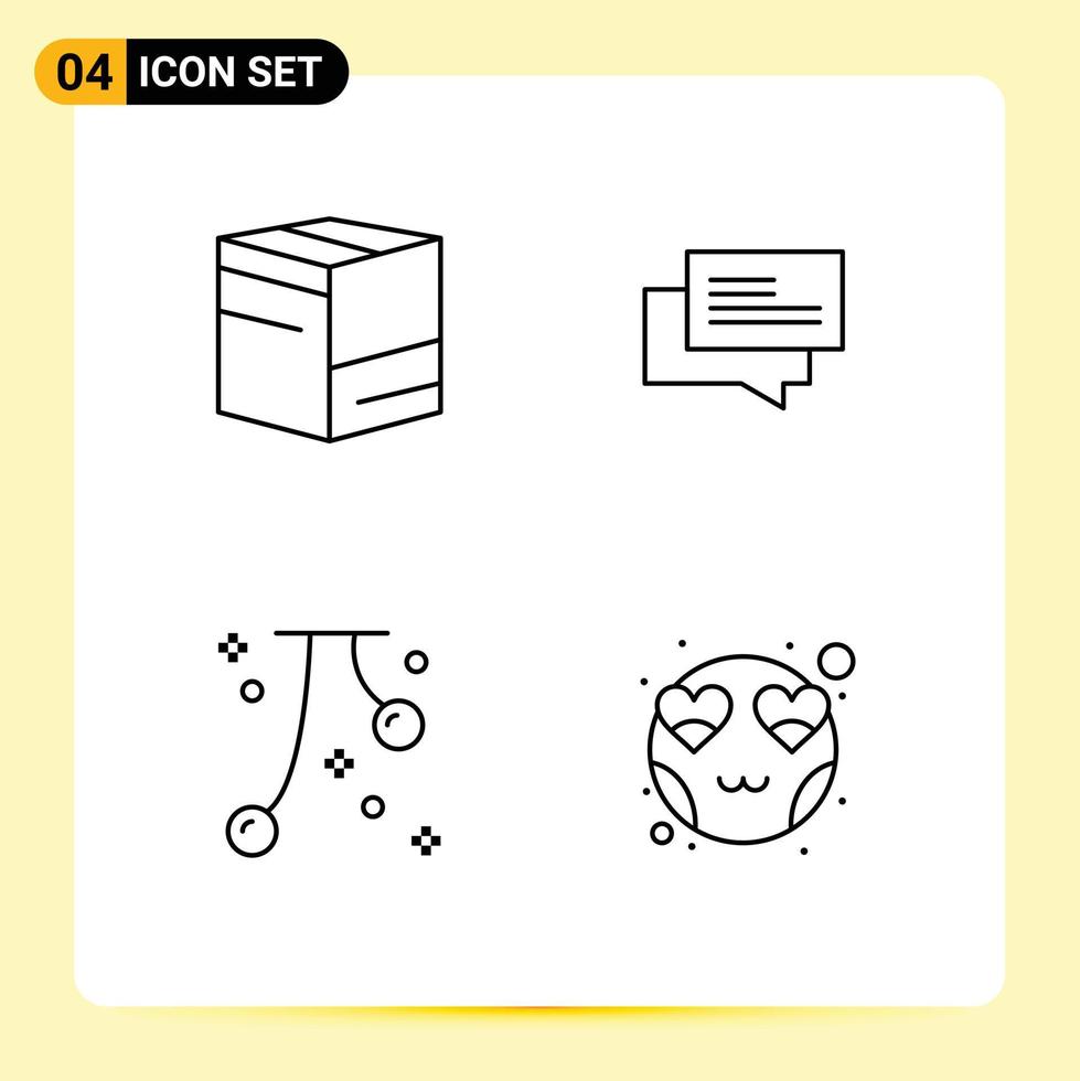 paquete de 4 signos y símbolos de colores planos de línea de relleno modernos para medios de impresión web como elementos de diseño de vectores editables de caída de comercio electrónico de cereza de caja