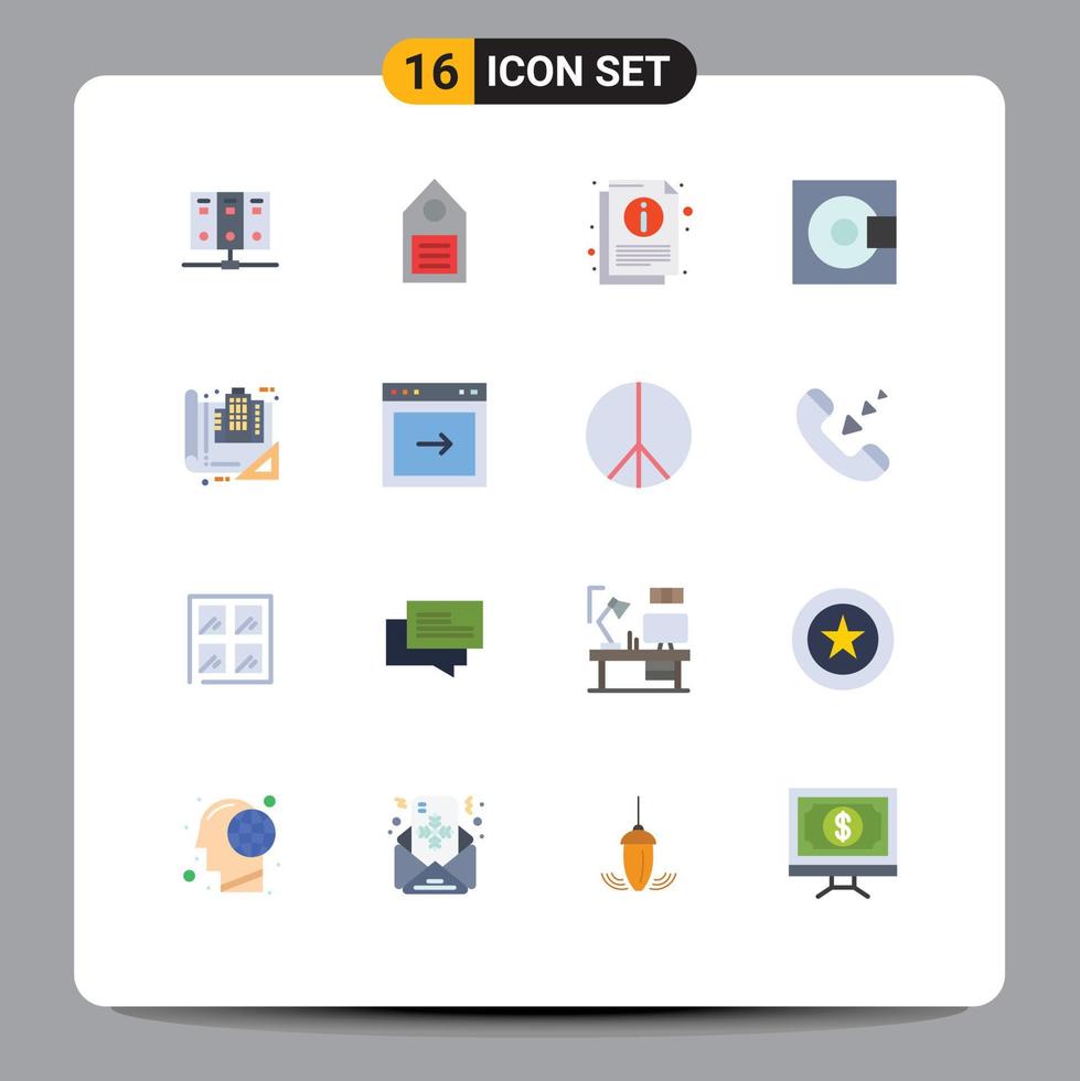 Flat Color Pack of 16 Universal Symbols of technology minidisc label electronics document Editable Pack of Creative Vector Design Elements