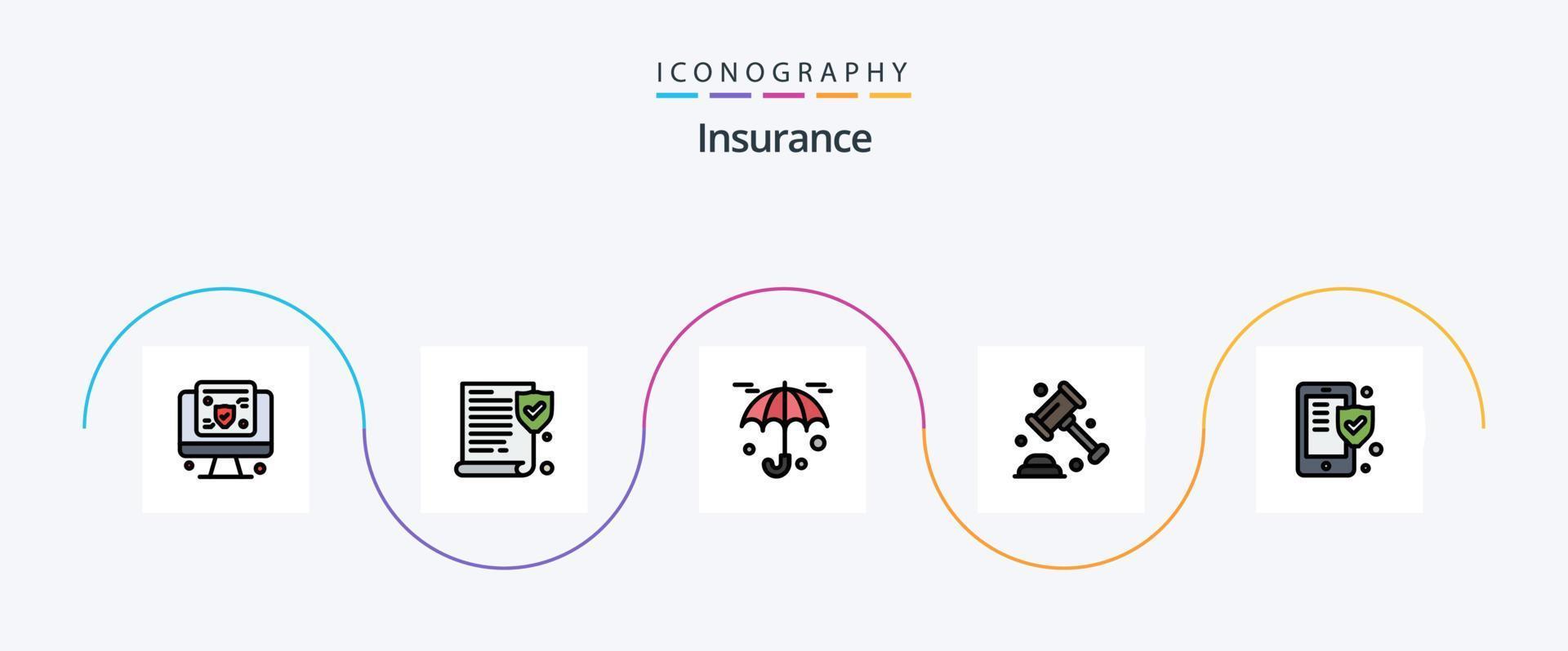 Insurance Line Filled Flat 5 Icon Pack Including shield. insurance. protection. phone. security vector