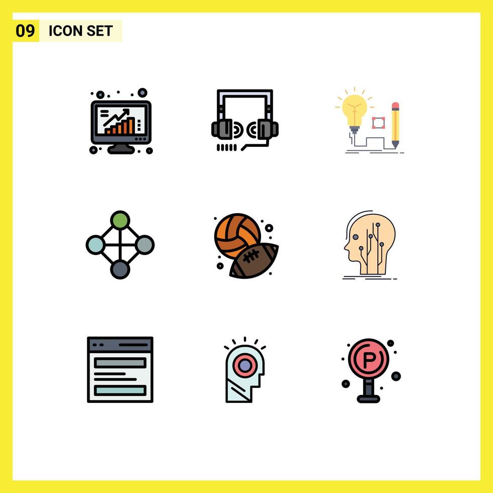 Universal Icon Symbols Group of 9 Modern Filledline Flat Colors of football network web hierarchy lamp Editable Vector Design Elements