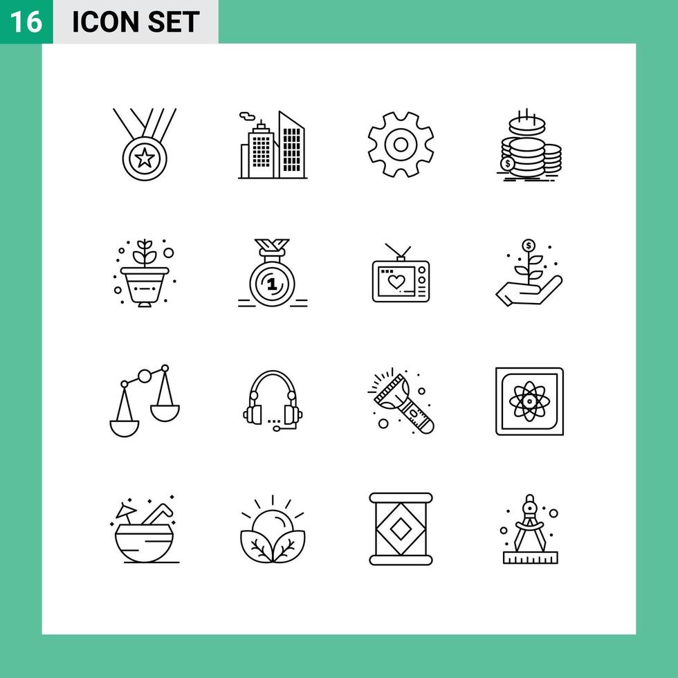 Outline Pack of 16 Universal Symbols of growth savings gear income finance Editable Vector Design Elements