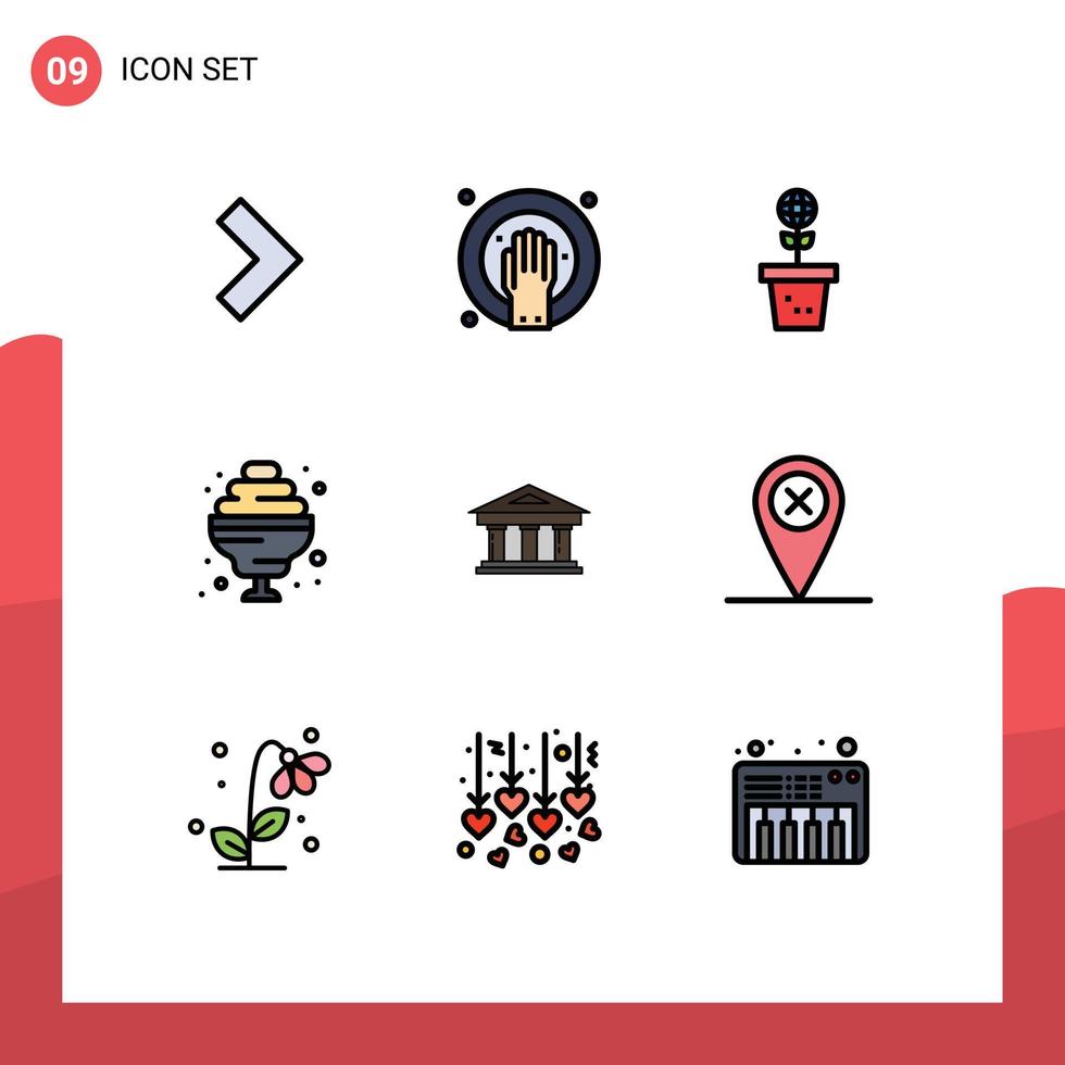 Pack of 9 Modern Filledline Flat Colors Signs and Symbols for Web Print Media such as finance bank environment sweet cocktail Editable Vector Design Elements