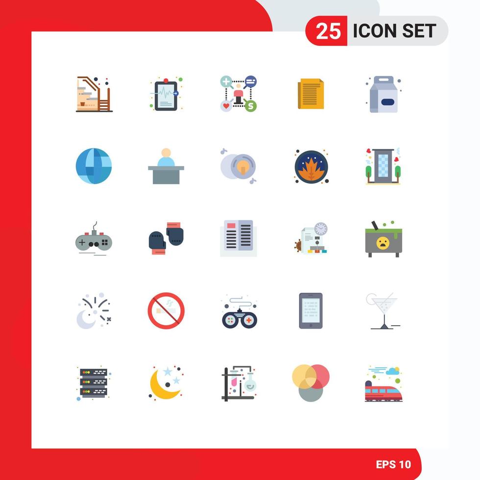 Pictogram Set of 25 Simple Flat Colors of paper note medical record document add Editable Vector Design Elements