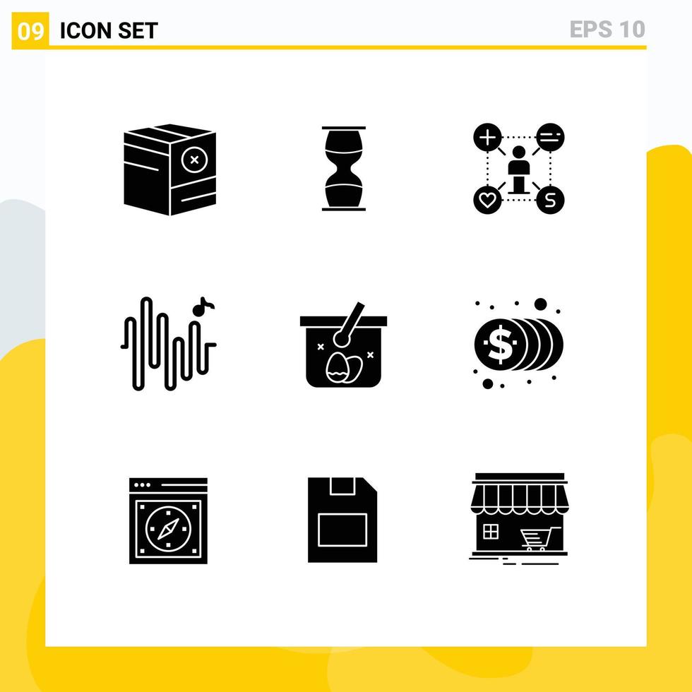 Universal Icon Symbols Group of 9 Modern Solid Glyphs of sine setting sandclock add talent Editable Vector Design Elements