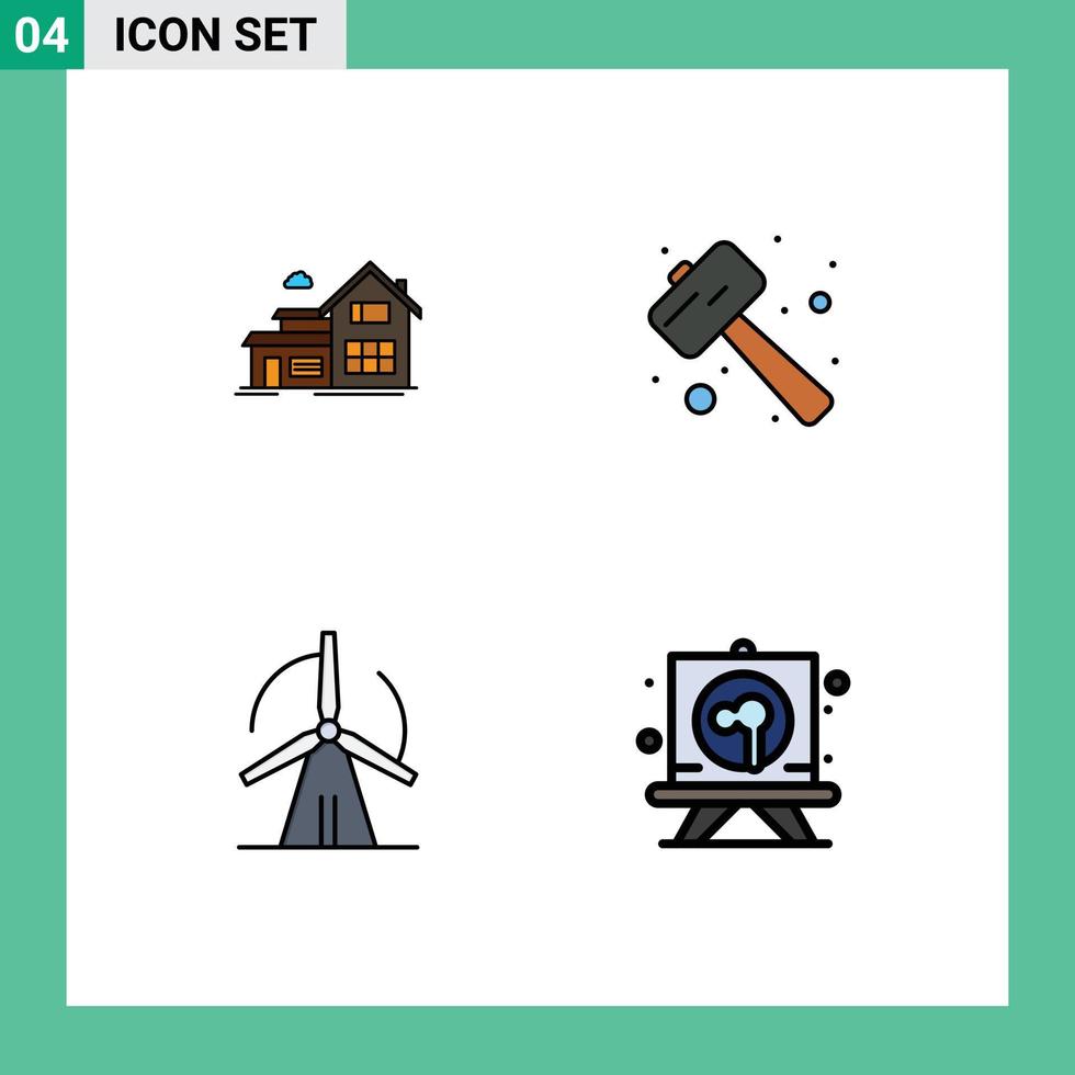 Set of 4 Modern UI Icons Symbols Signs for home turbine appartment pound energy Editable Vector Design Elements