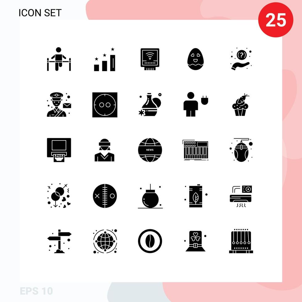 Modern Set of 25 Solid Glyphs and symbols such as help easter positions happy plumbing Editable Vector Design Elements