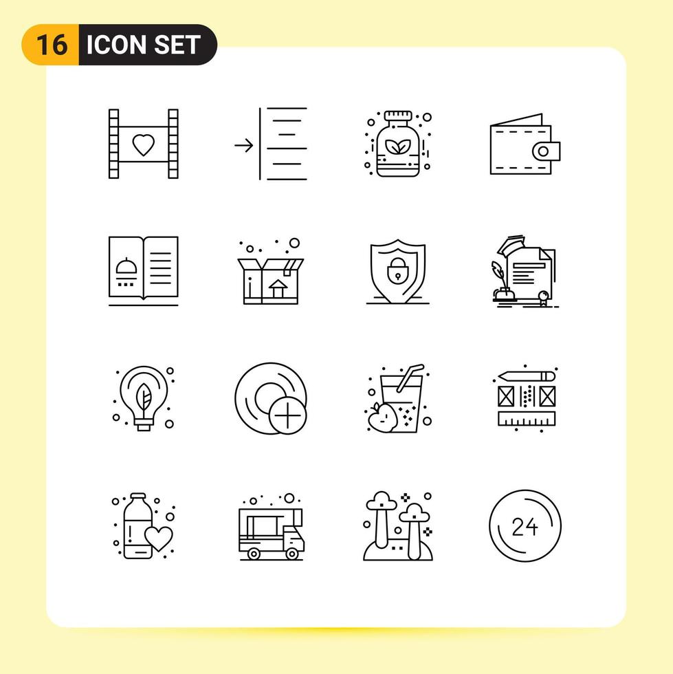 16 Universal Outlines Set for Web and Mobile Applications food wallet alternative purse beach Editable Vector Design Elements