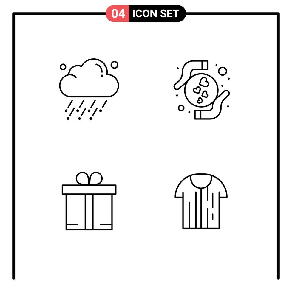 4 User Interface Line Pack of modern Signs and Symbols of cloud ecommerce wind love shirt Editable Vector Design Elements