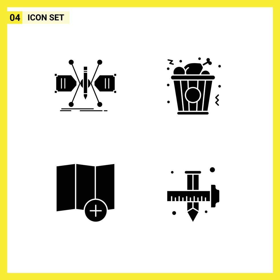 Set of 4 Commercial Solid Glyphs pack for architect map sketch food art Editable Vector Design Elements