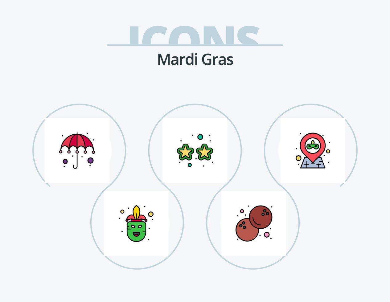 mardi gras línea llena de icono paquete 5 diseño de icono. . frutas máscara. alimento. bandera vector