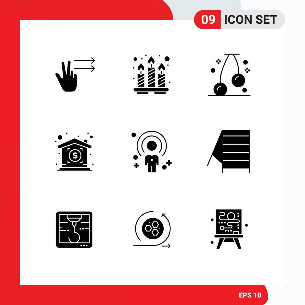 Mobile Interface Solid Glyph Set of 9 Pictograms of recruitment people food human property Editable Vector Design Elements