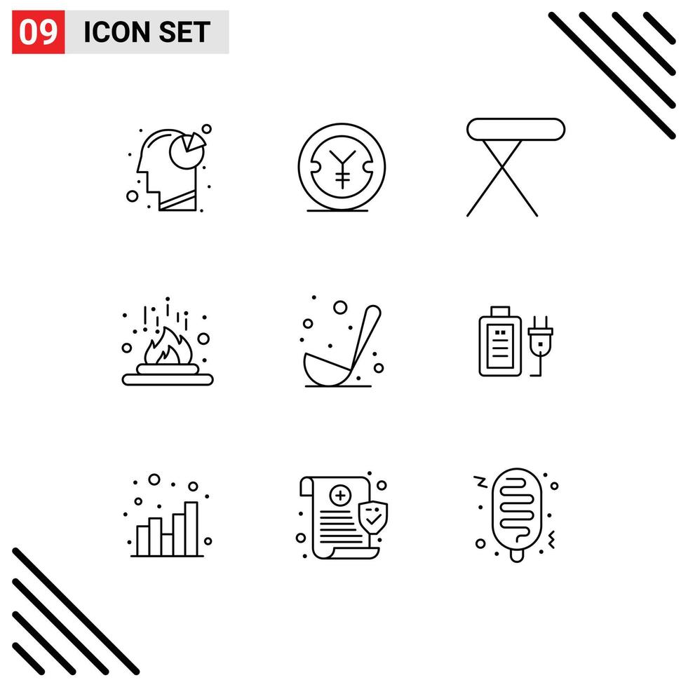 Modern Set of 9 Outlines and symbols such as cooking laboratory appliances heat chemical Editable Vector Design Elements