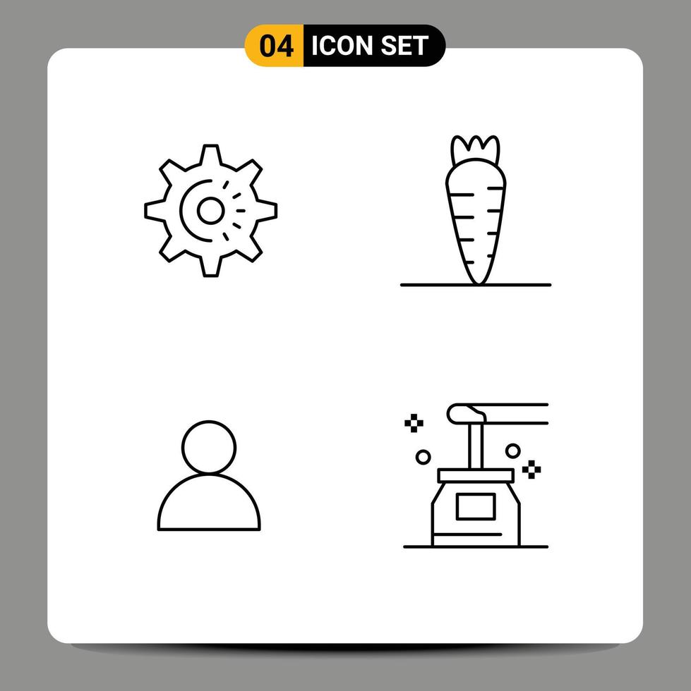 4 Creative Icons Modern Signs and Symbols of cog twitter idea vegetable honey Editable Vector Design Elements