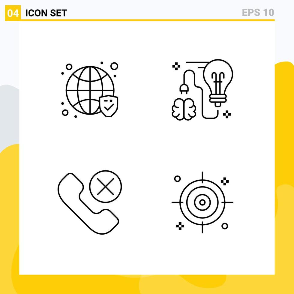 Line Pack of 4 Universal Symbols of globe call verified brainstorming mobile Editable Vector Design Elements