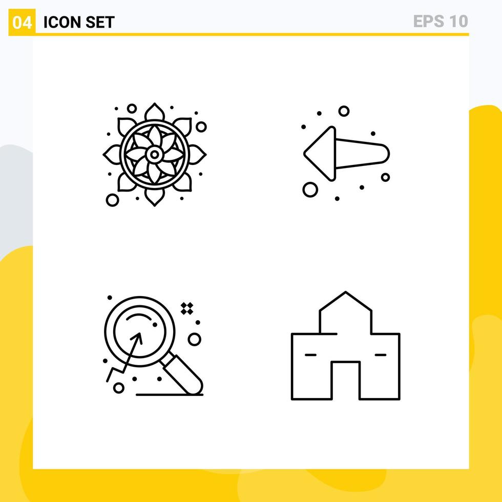 4 Creative Icons Modern Signs and Symbols of flower research rangoli left building Editable Vector Design Elements