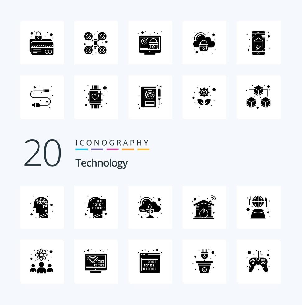 20 Technology Solid Glyph icon Pack like hologram digital zero wifi home vector