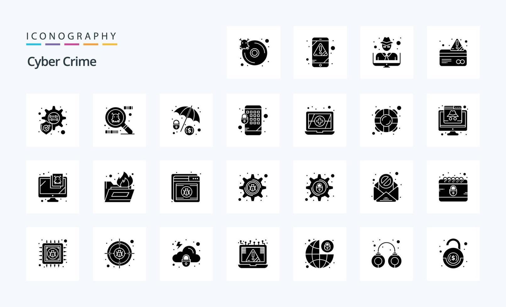 paquete de iconos de glifos sólidos de 25 delitos cibernéticos vector