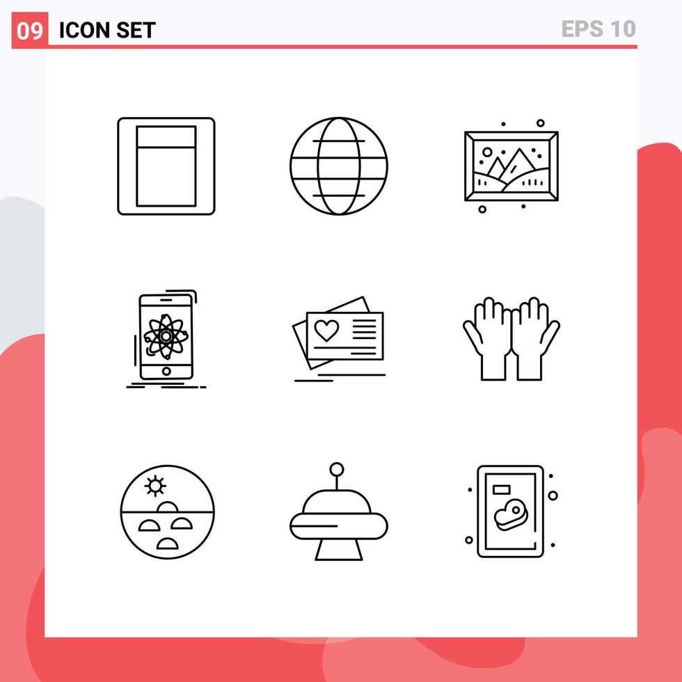 Set of 9 Modern UI Icons Symbols Signs for love science gallery research information Editable Vector Design Elements