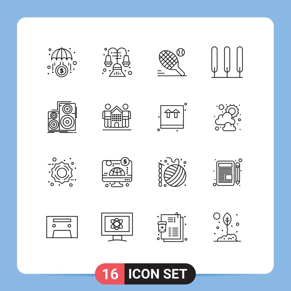 paquete de iconos vectoriales de stock de 16 signos y símbolos de línea para monitor de audio tenis árbol ciprés elementos de diseño vectorial editables vector