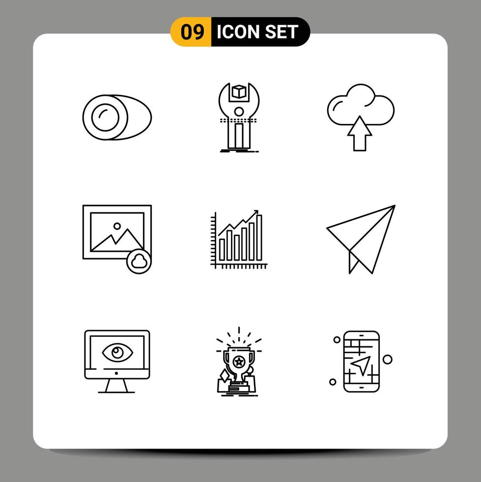 Set of 9 Vector Outlines on Grid for analytics photo programming image upload Editable Vector Design Elements