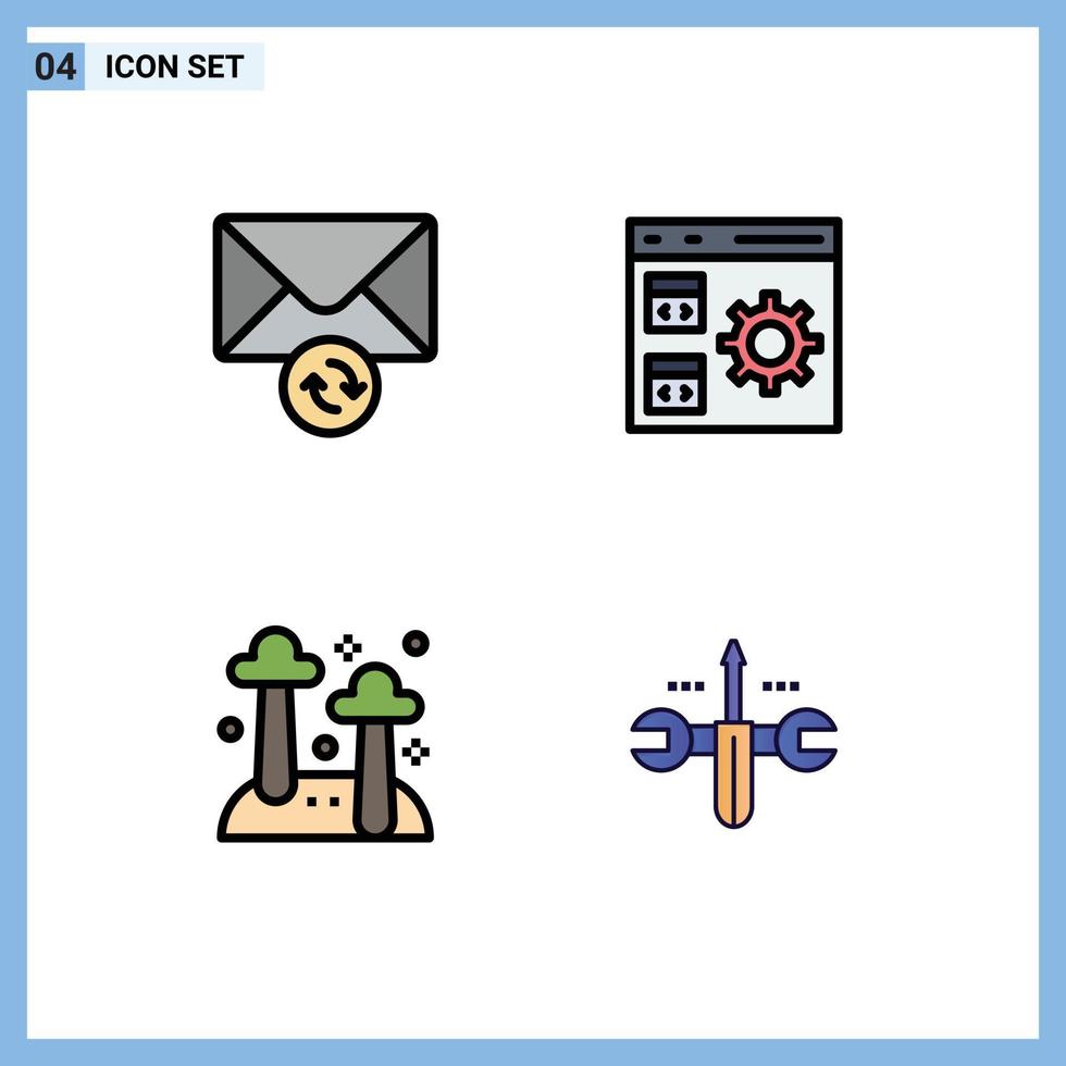 Set of 4 Vector Filledline Flat Colors on Grid for mail fungi app development nature Editable Vector Design Elements