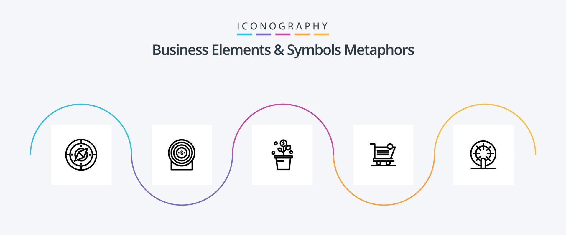 Business Elements And Symbols Metaphors Line 5 Icon Pack Including store. shipping. growing. shopping. plant vector