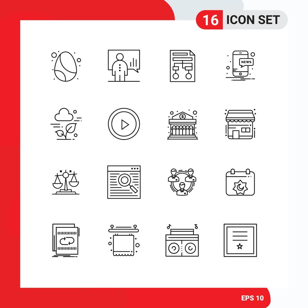 Pictogram Set of 16 Simple Outlines of plant news presentation mobile wireframe Editable Vector Design Elements
