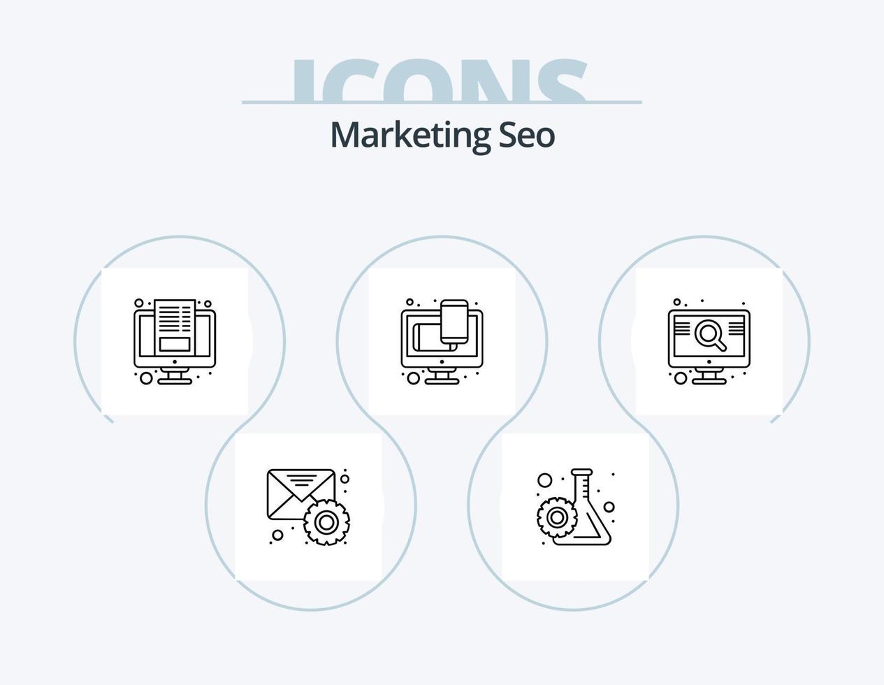 marketing seo line icon pack 5 diseño de iconos. diseño. favorito. rueda dentada. comercio electrónico bolso vector