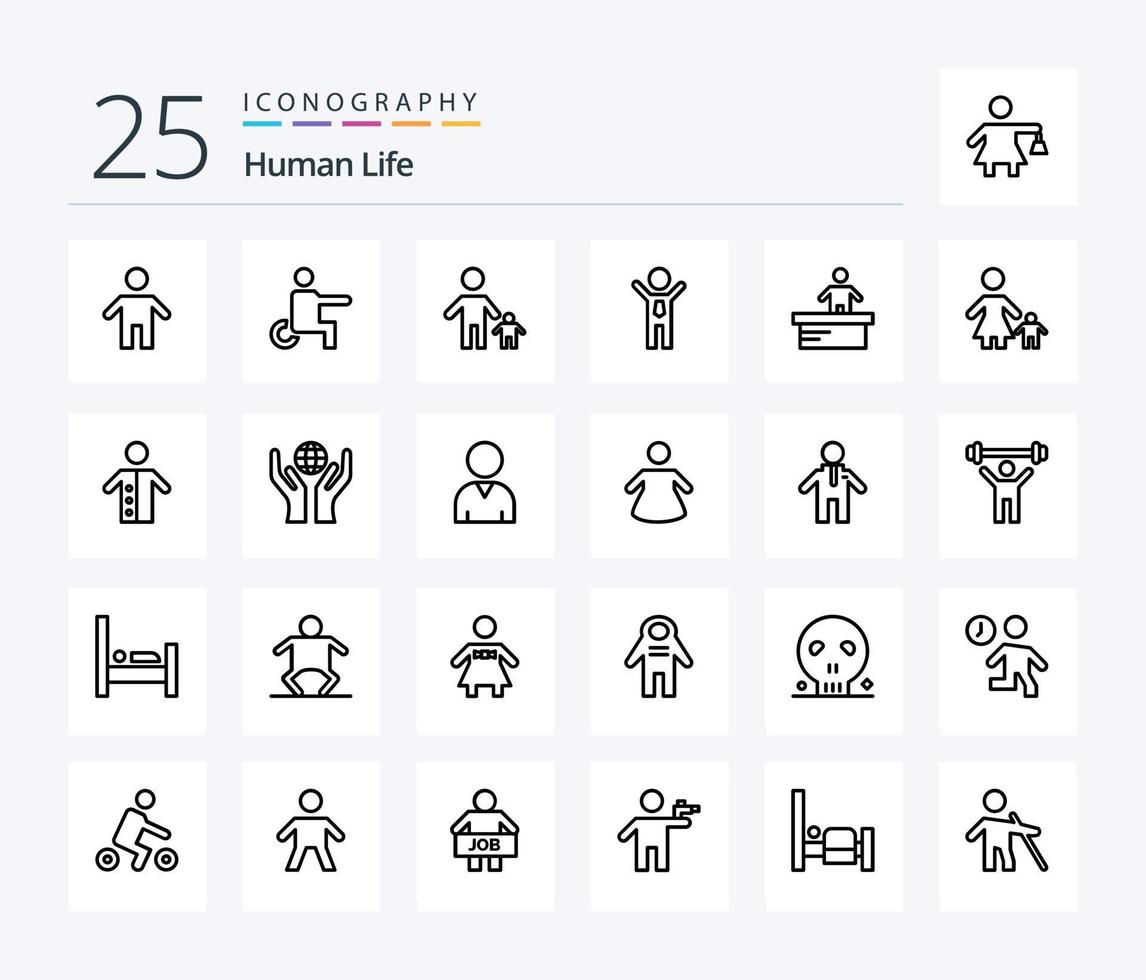 Human 25 Line icon pack including cashier. success. child. business. kid vector