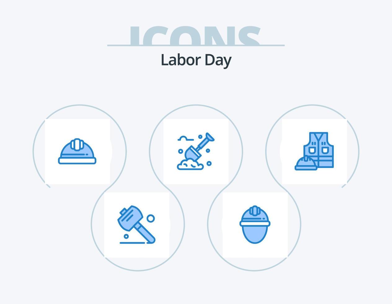 Labor Day Blue Icon Pack 5 Icon Design. jacket. plants. cap. labour. spade vector