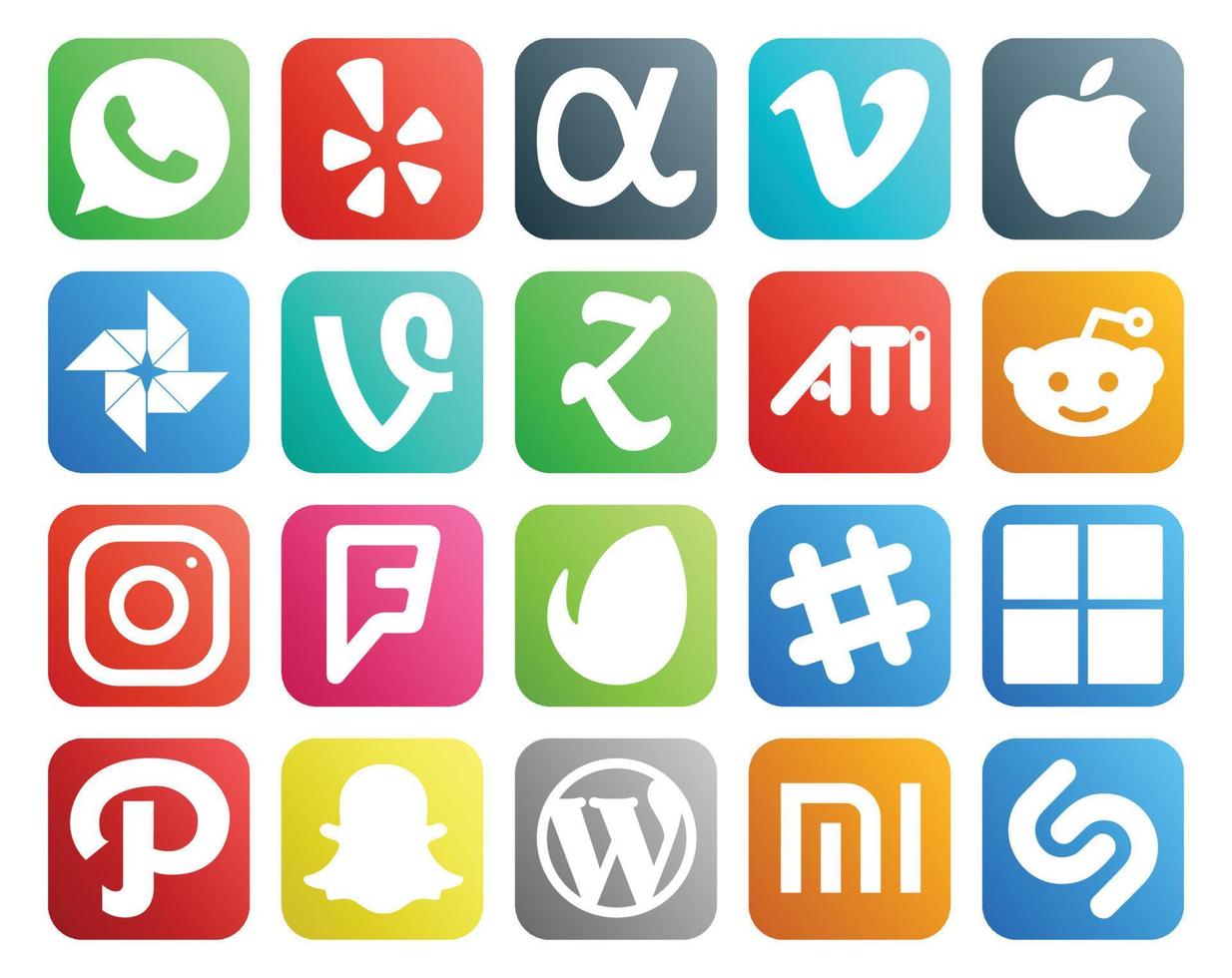 Paquete de 20 íconos de redes sociales que incluye chat de ruta zootool slack foursquare vector