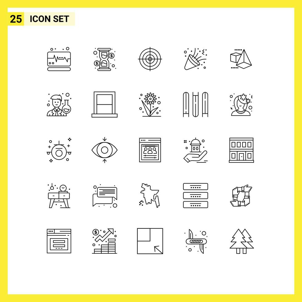 Modern Set of 25 Lines and symbols such as box party goal confetti birthday Editable Vector Design Elements