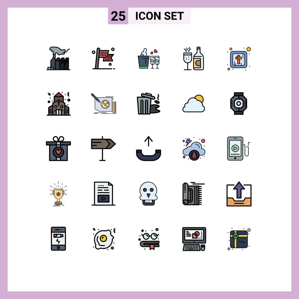 conjunto de 25 iconos de interfaz de usuario modernos símbolos signos para beber botella carrera vidrio amor elementos de diseño vectorial editables vector