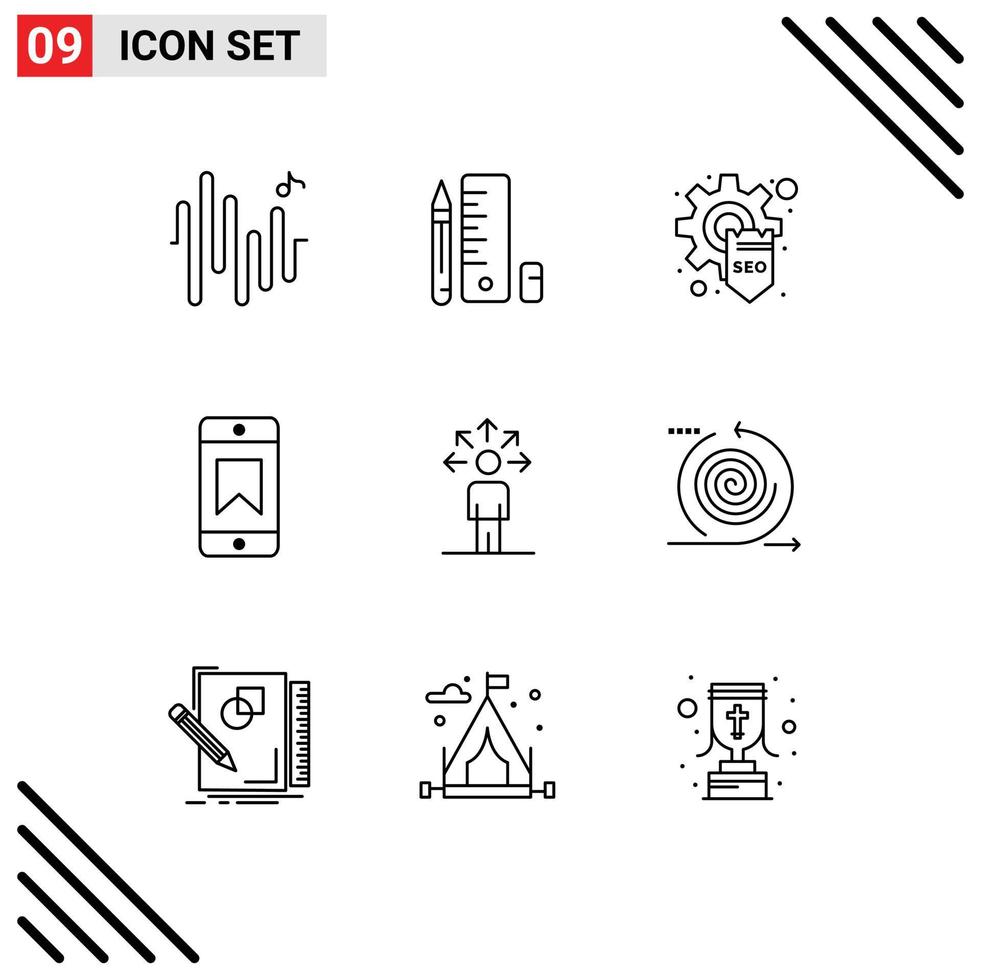 Modern Set of 9 Outlines and symbols such as human abilities optimization communication award Editable Vector Design Elements