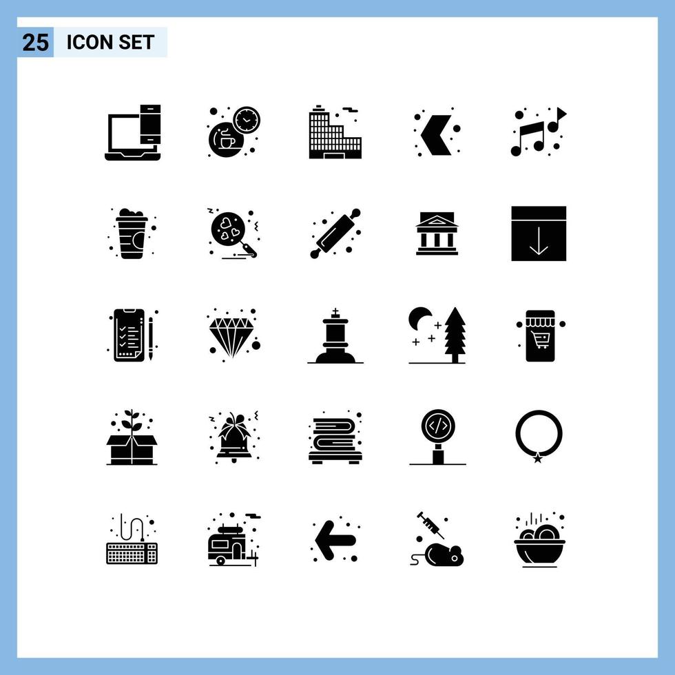 25 Creative Icons Modern Signs and Symbols of music multimedia time left arrow Editable Vector Design Elements