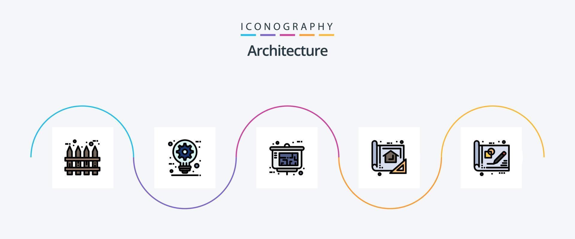 Architecture Line Filled Flat 5 Icon Pack Including print. design. idea. blue. real estate vector