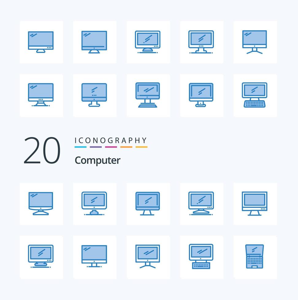 20 Computer Blue Color icon Pack like  Layer  laptop pc device vector