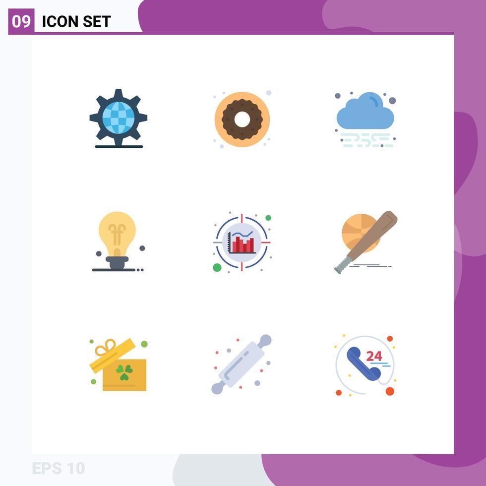 User Interface Pack of 9 Basic Flat Colors of baseball data energy analytics education Editable Vector Design Elements