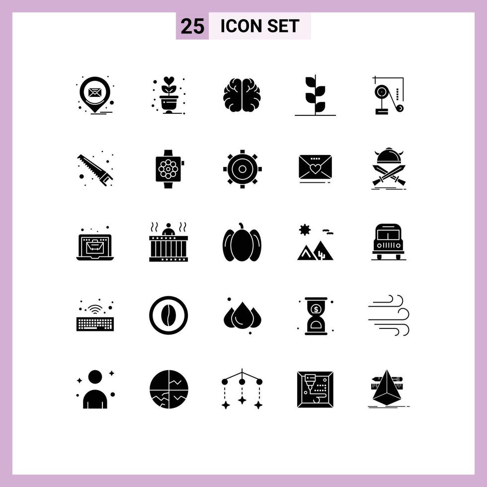 Pictogram Set of 25 Simple Solid Glyphs of physics tree brain nature forest Editable Vector Design Elements