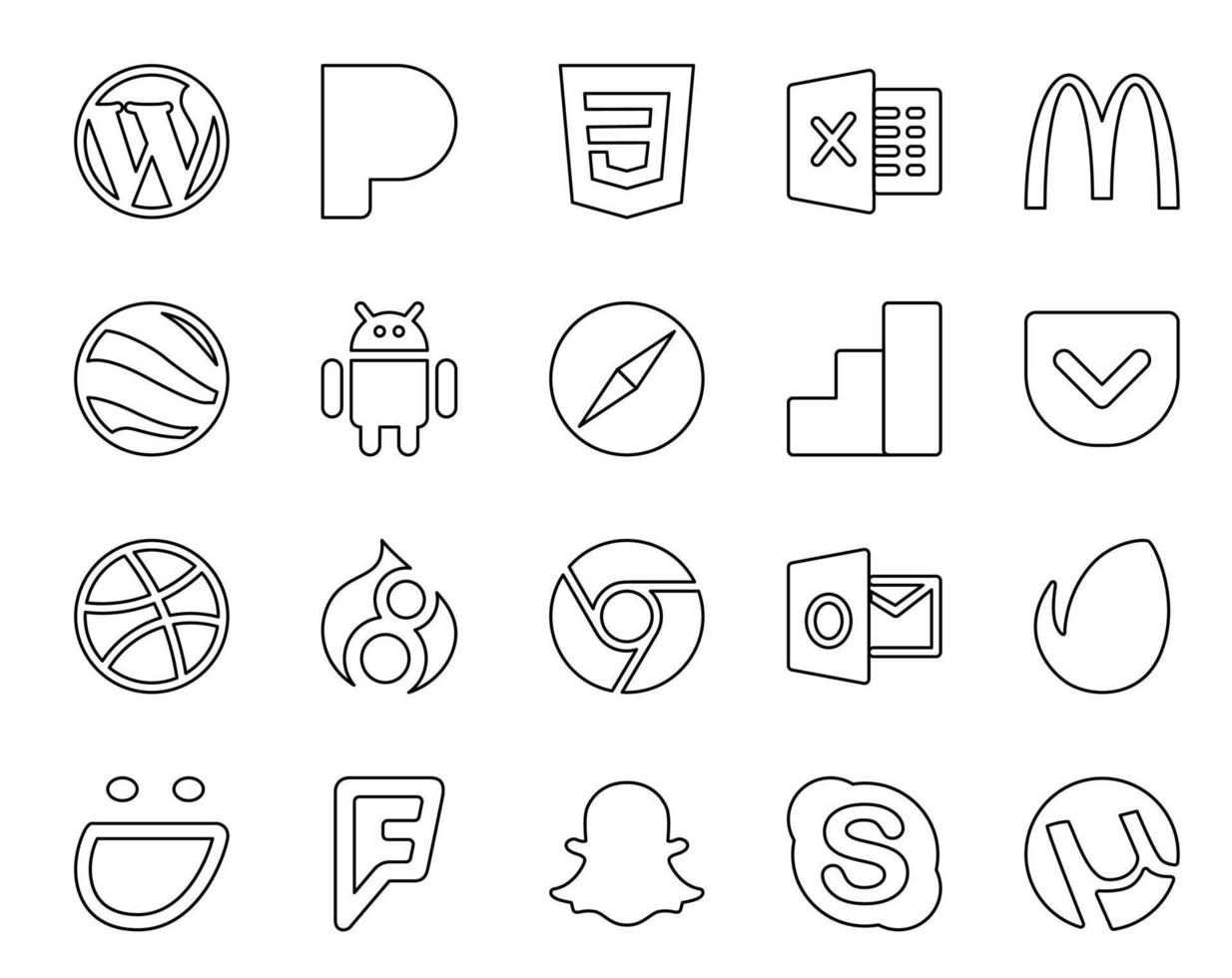 20 Social Media Icon Pack Including smugmug outlook safari chrome dribbble vector