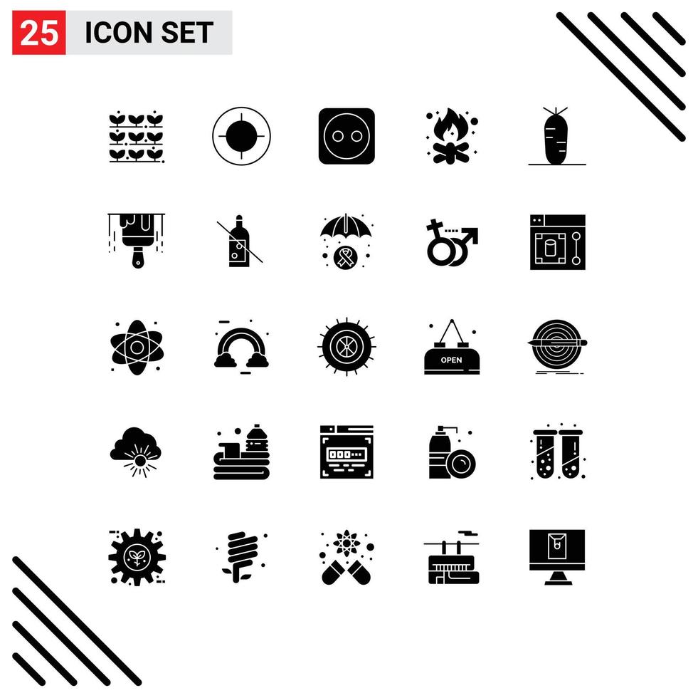 Set of 25 Modern UI Icons Symbols Signs for food fire electricity campfire bonfire Editable Vector Design Elements