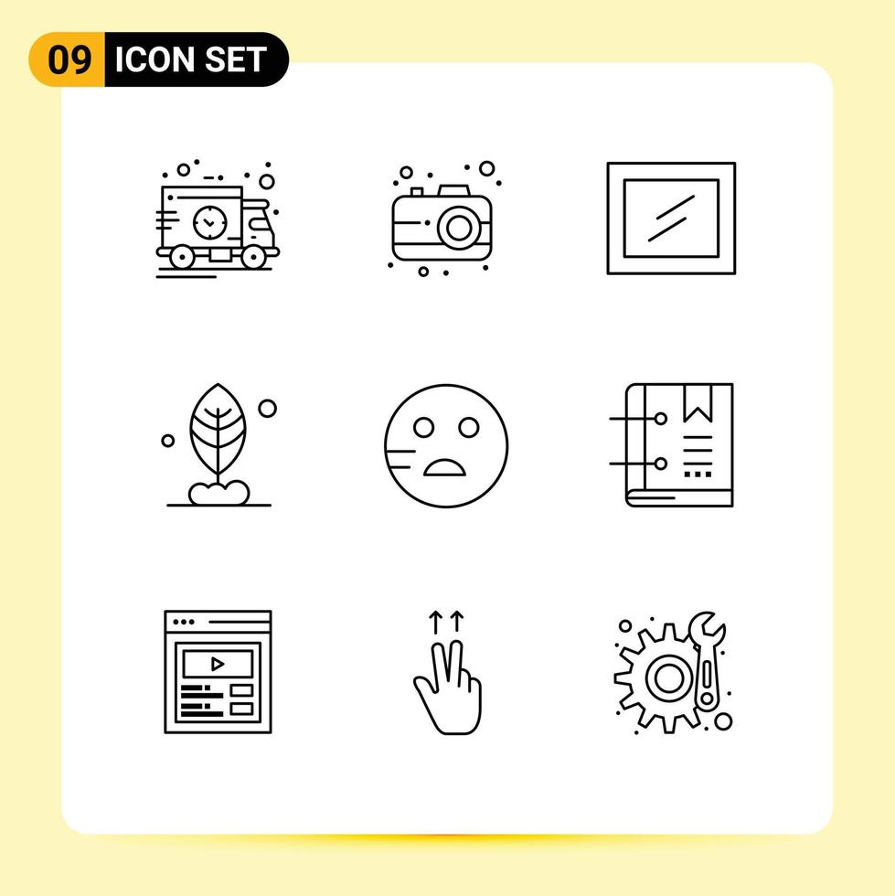 Modern Set of 9 Outlines Pictograph of favorite book mirror school sad Editable Vector Design Elements