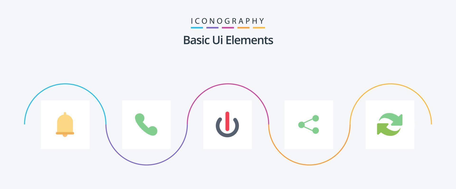 Basic Ui Elements Flat 5 Icon Pack Including reload. sharing. button. social . media vector