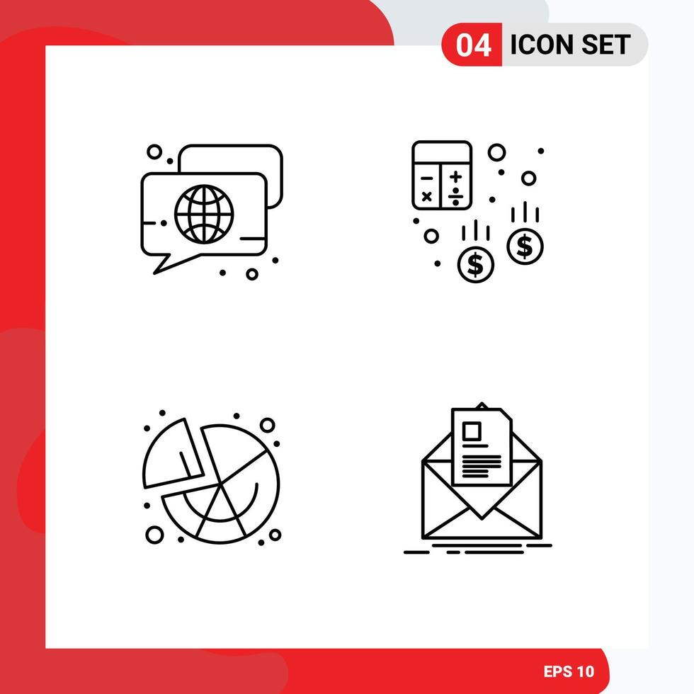 4 Creative Icons Modern Signs and Symbols of bubble finance speech audit pie Editable Vector Design Elements