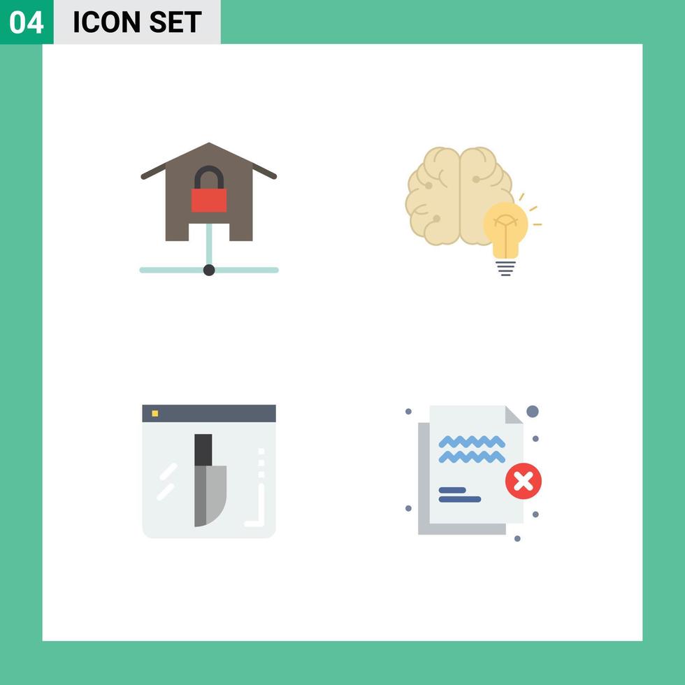 conjunto moderno de 4 iconos y símbolos planos, como dispositivos, bombilla bloqueada, investigación empresarial, elementos de diseño vectorial editables vector