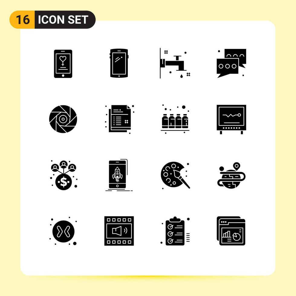 Editable Vector Line Pack of 16 Simple Solid Glyphs of cinema message iphone communication bubble Editable Vector Design Elements