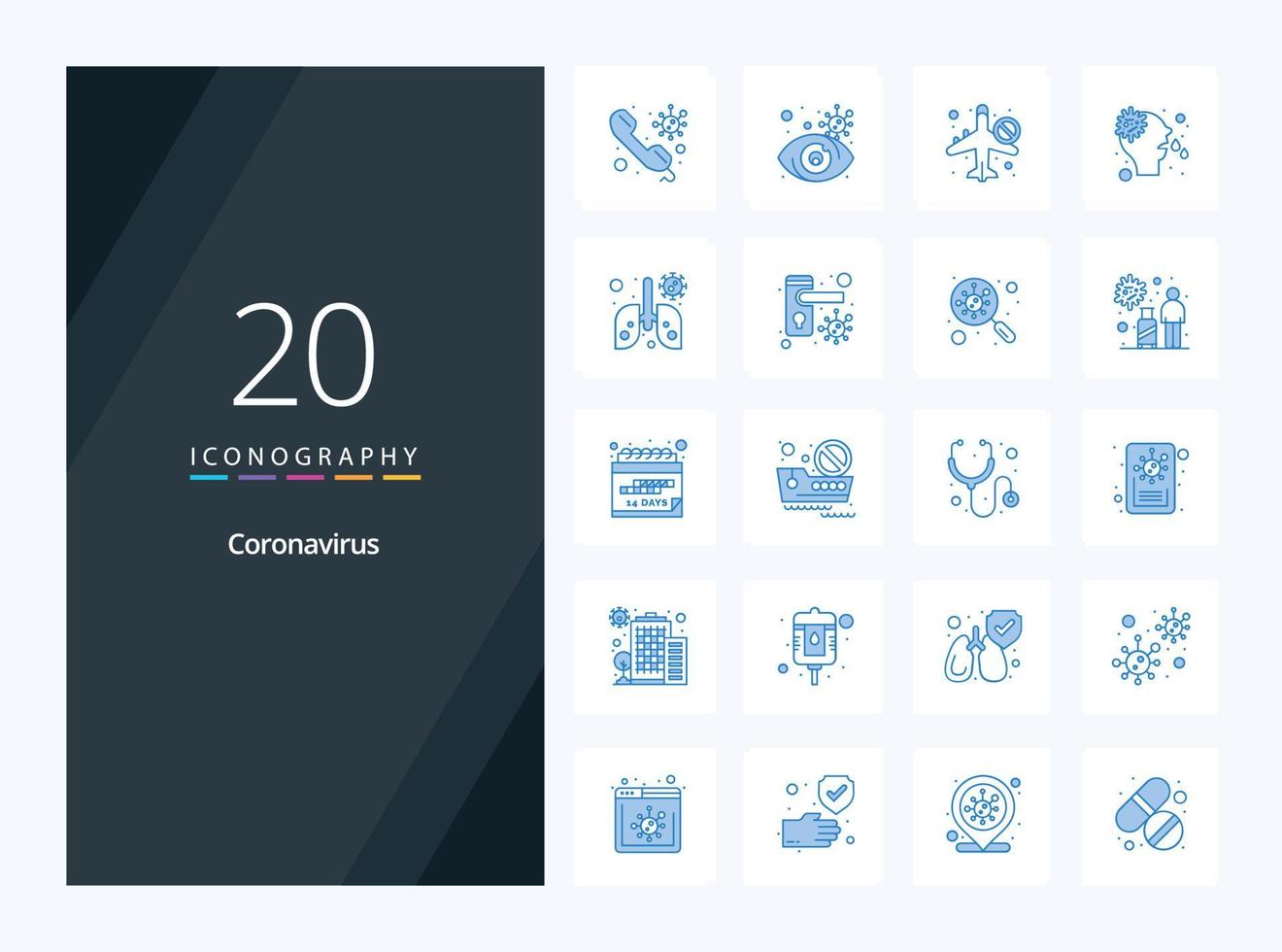 20 icono de color azul coronavirus para presentación vector