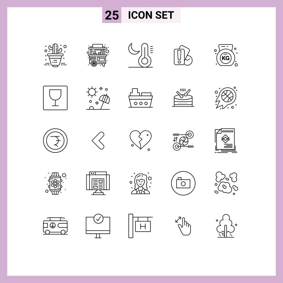 Mobile Interface Line Set of 25 Pictograms of gym dumbbell moon referee hand Editable Vector Design Elements