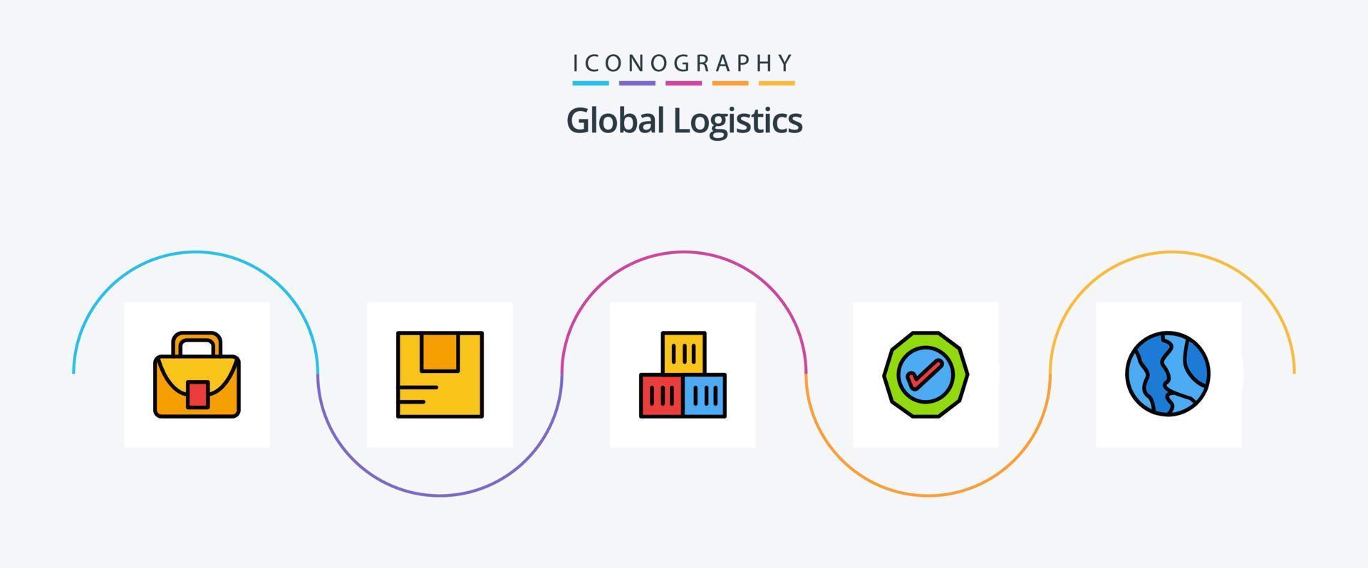 Global Logistics Line Filled Flat 5 Icon Pack Including . world. logistic. map. global vector